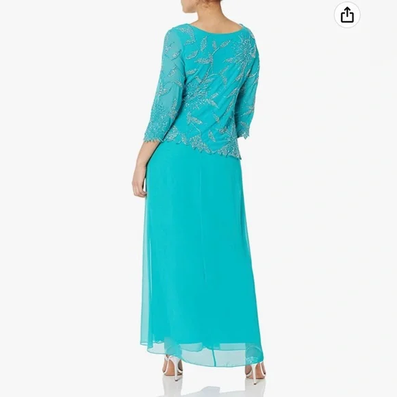 J Kara Dresses | J Kara Women's Petite Scoop Neck Line with 3/4 Sleeve Beaded Top Long Dress | Color: Blue | Size: 6p | Moxdy's Closet